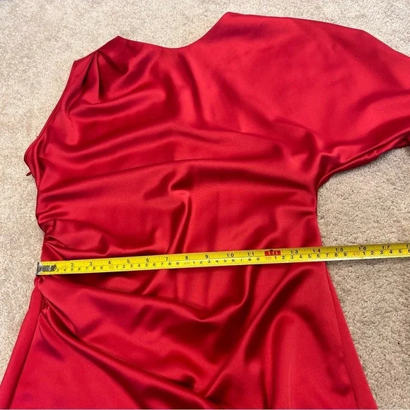 Zara red satin effect one sleeve asymetrical mini dress Sz L NWT - Picture 12 of 16